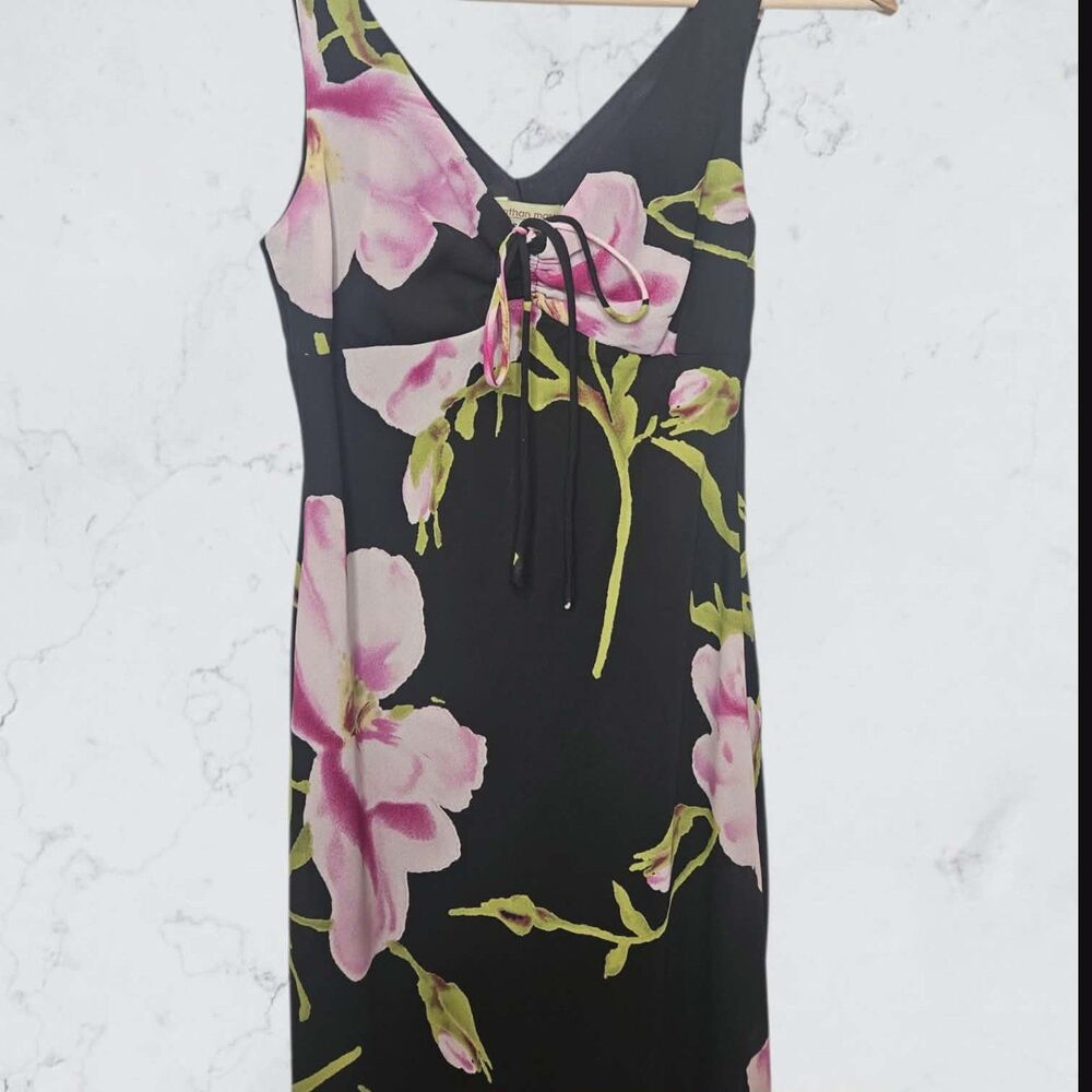 Vintage 90s Y2K Jonathan Martin Fairycore Cottagecore Black Pink Floral Dress - Picture 2 of 6